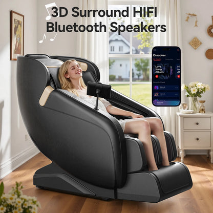 4D Massage Chair Full Body, Zero Gravity Massage Chair with Heat and Foot Massage with Airbags, Kneading, Bluetooth, LCD Touch Control - Black — product view 4