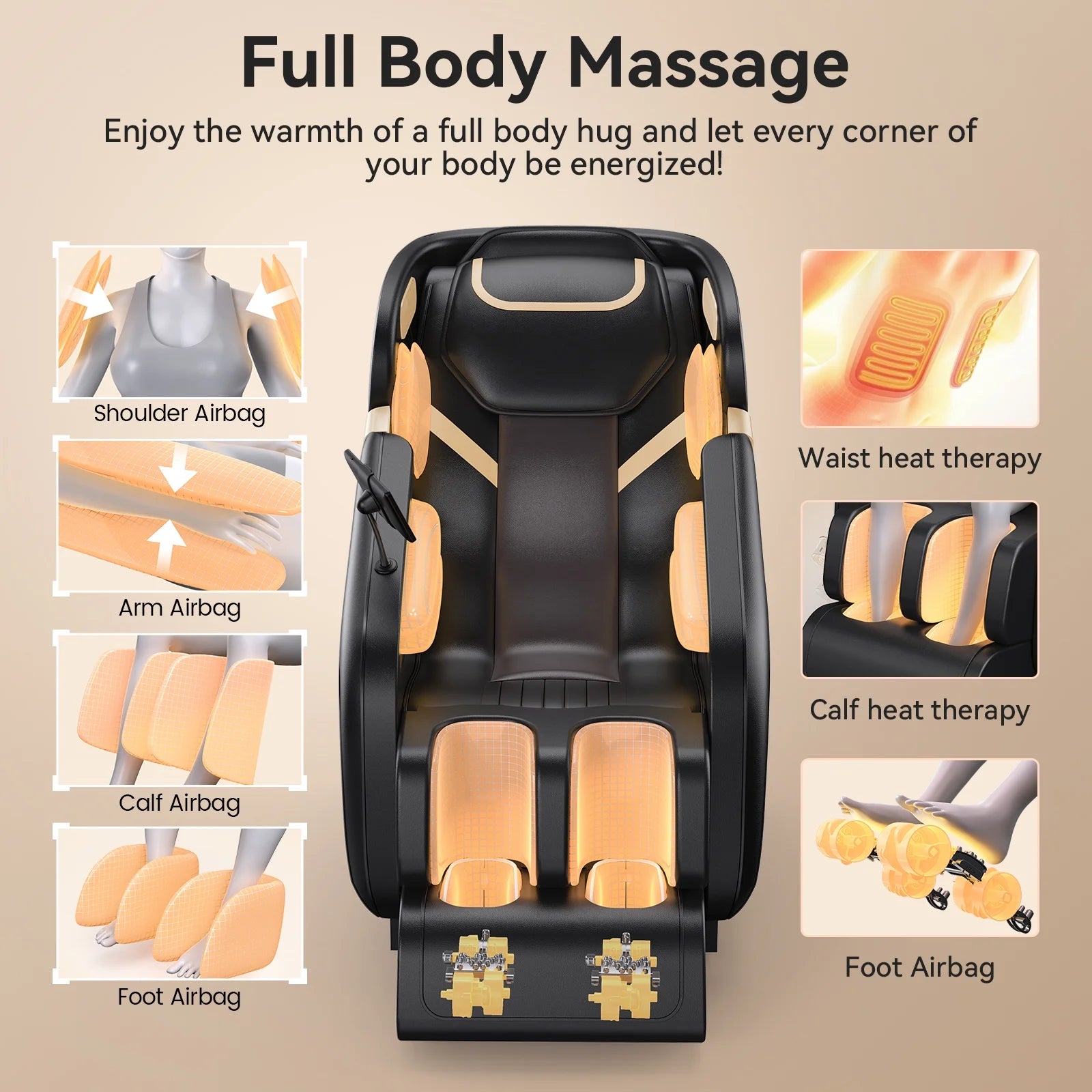 4D Massage Chair Full Body, Zero Gravity Massage Chair with Heat and Foot Massage with Airbags, Kneading, Bluetooth, LCD Touch Control - Black — product view 5
