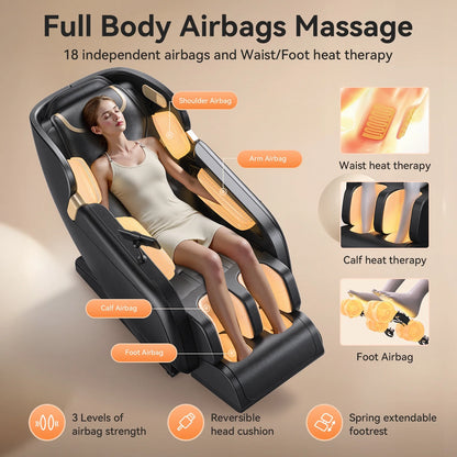 4D Massage Chair Full Body, Zero Gravity Massage Chair with Heat and Foot Massage with Airbags, Kneading, Bluetooth, LCD Touch Control - Black — product view 6