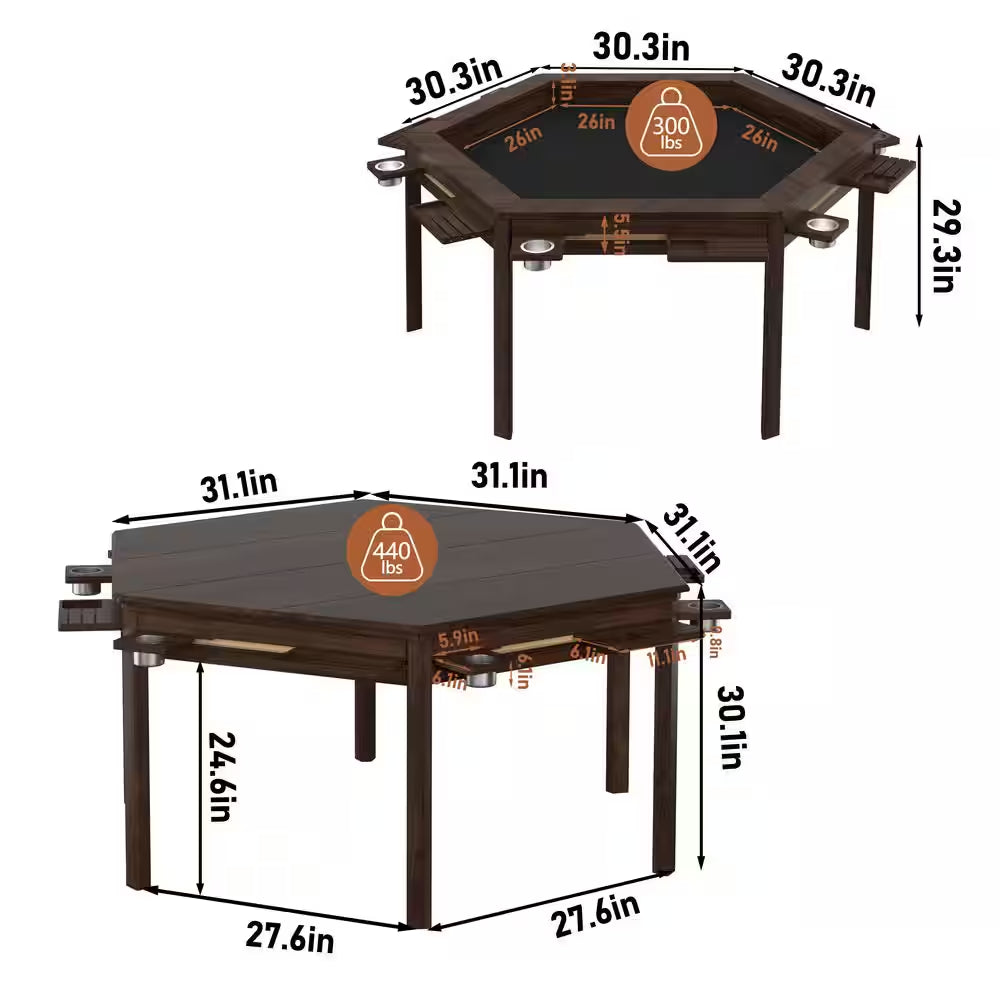 62.2 In. W 4-6-Player Wood Poker Table with Removable Top and Cup and Card Holders — product view 4