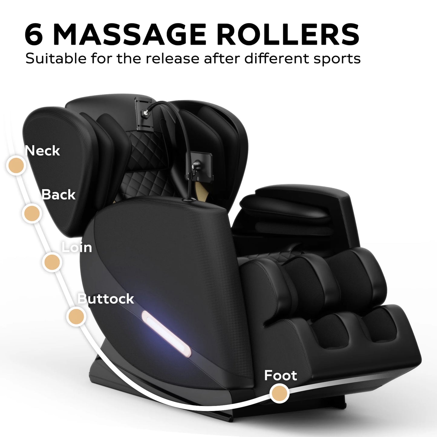 Massage Chair, Full Body Zero Gravity Massage Chair Electric Recliner Chair with Airbag Massage, Heat, Retractable Footstool, Bluetooth Audio Connection and Portable Stand, Black — product view 4