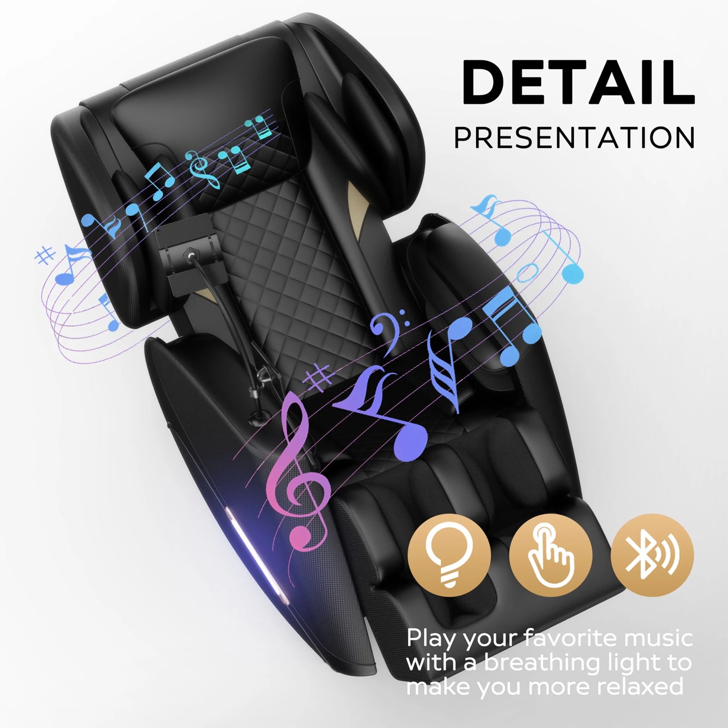 Massage Chair, Full Body Zero Gravity Massage Chair Electric Recliner Chair with Airbag Massage, Heat, Retractable Footstool, Bluetooth Audio Connection and Portable Stand, Black — product view 5