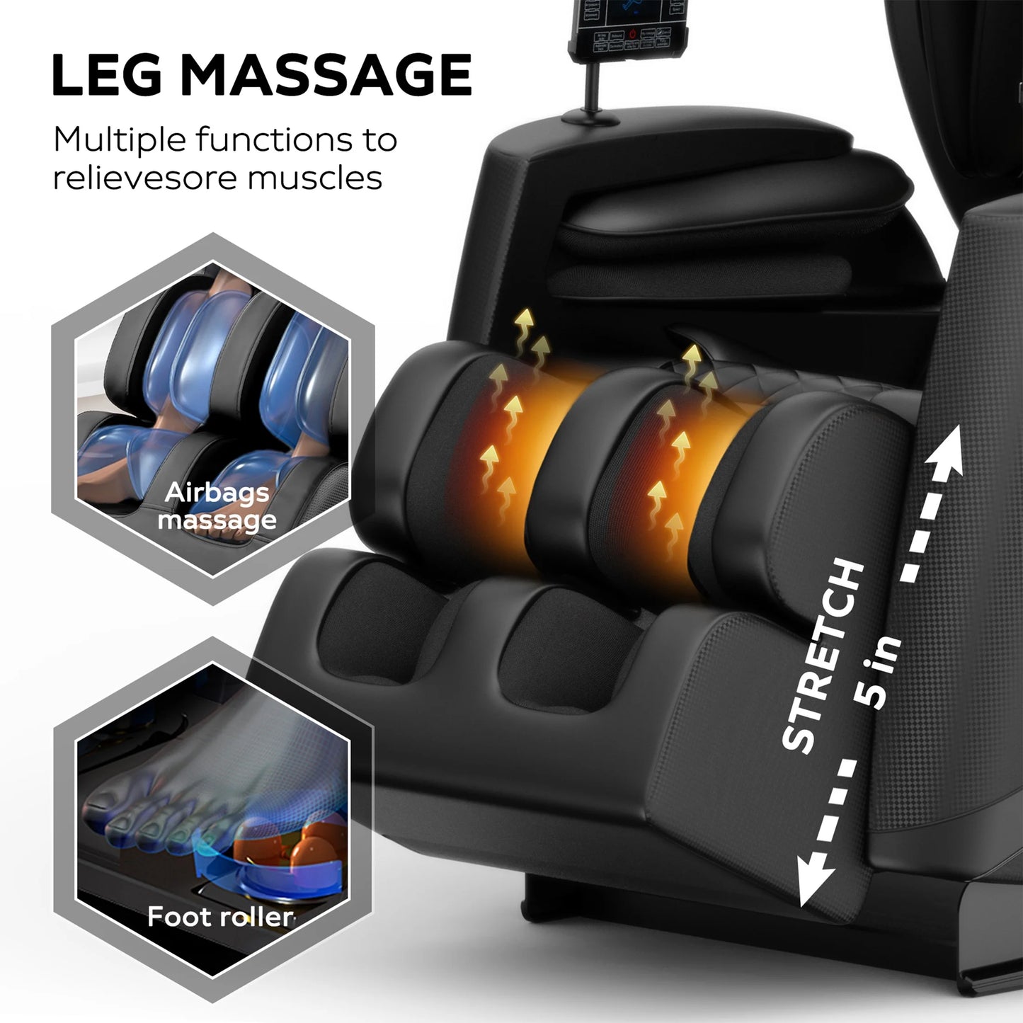 Massage Chair, Full Body Zero Gravity Massage Chair Electric Recliner Chair with Airbag Massage, Heat, Retractable Footstool, Bluetooth Audio Connection and Portable Stand, Black — product view 6
