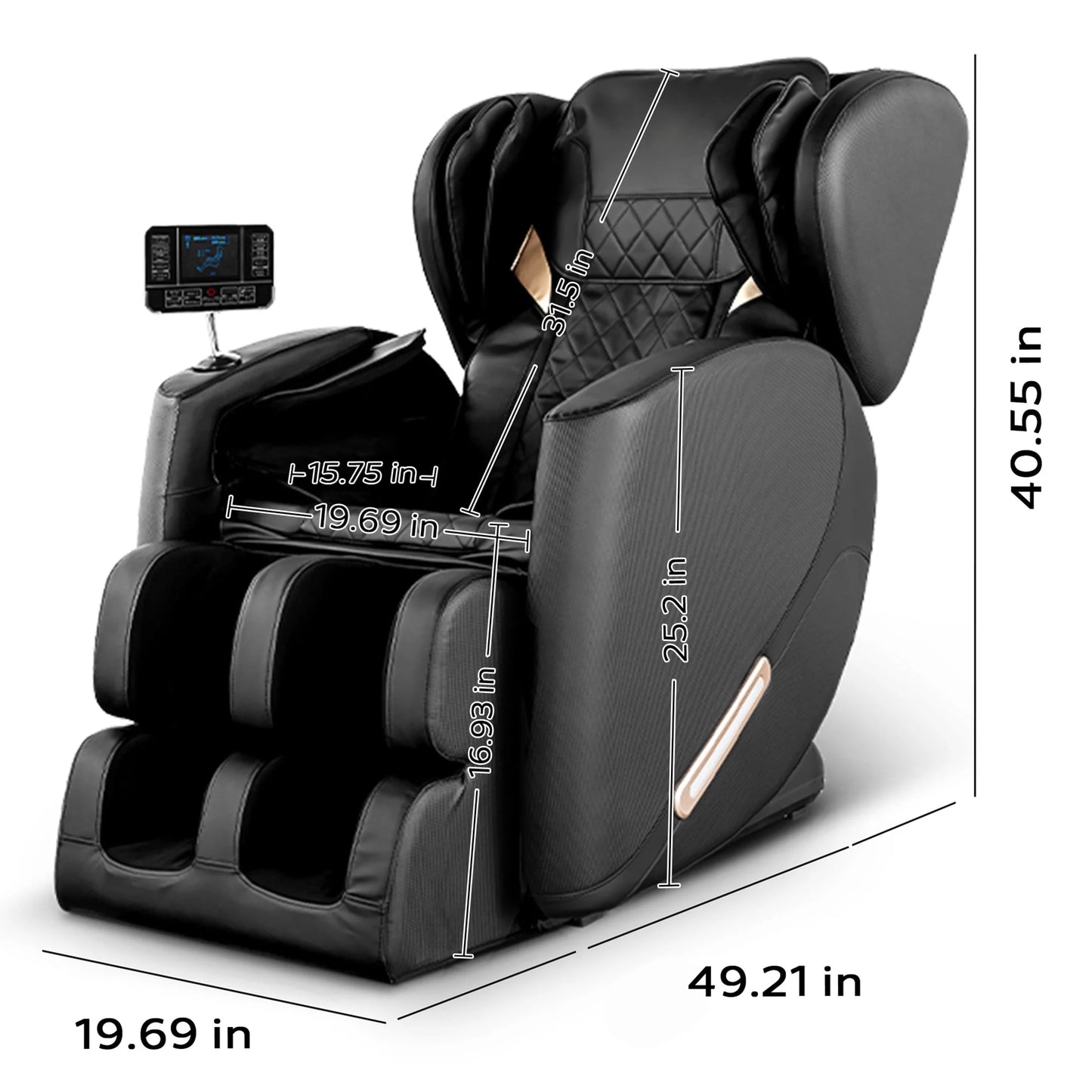 Massage Chair, Full Body Zero Gravity Massage Chair Electric Recliner Chair with Airbag Massage, Heat, Retractable Footstool, Bluetooth Audio Connection and Portable Stand, Black — product view 9