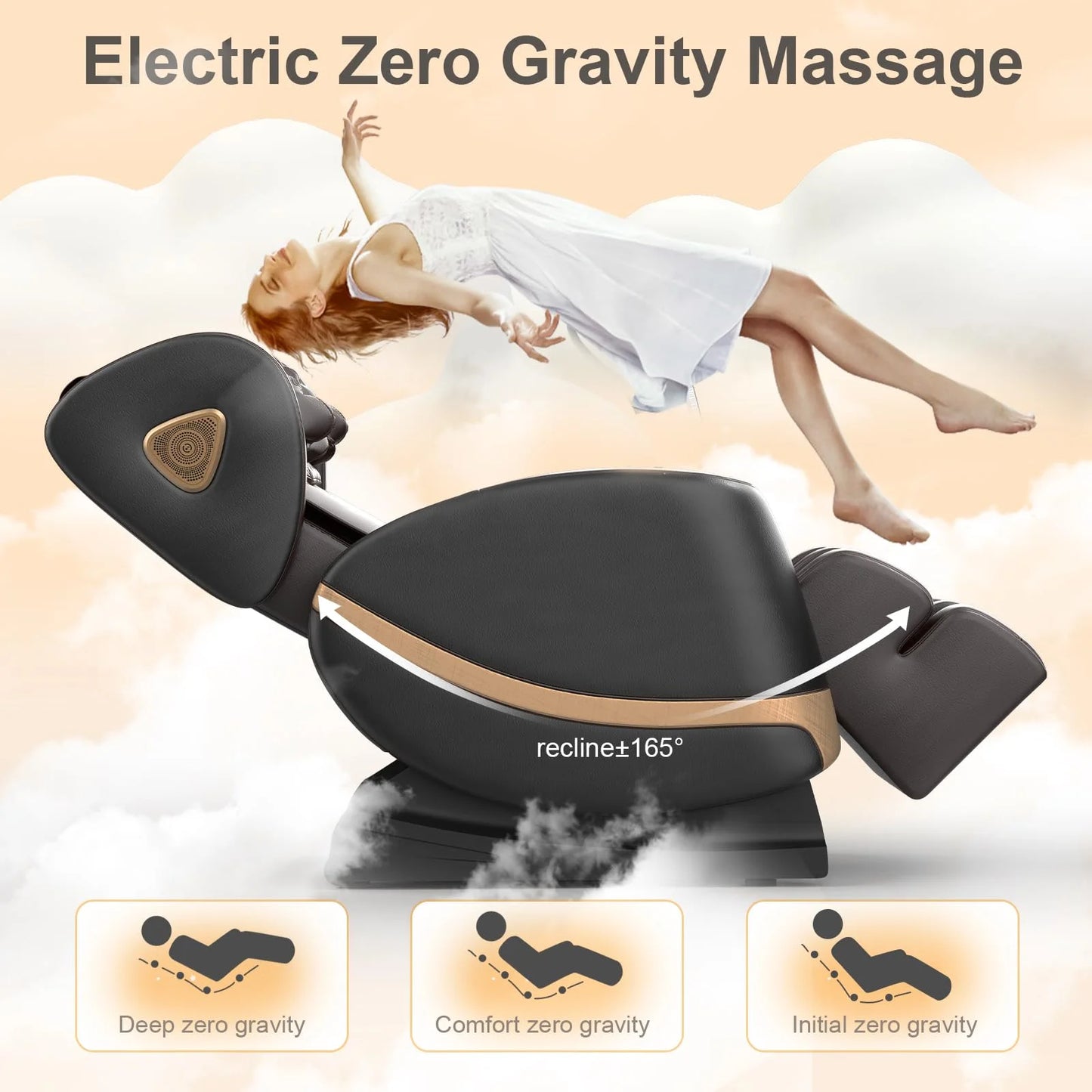 Massage Chair Full Body, Zero Gravity Massage Chair with 10 Fix Rollers, Heating, Foot Massage, Bluetooth Speaker, Touch Screen Controller, Fit Office and Home, Black — product view 2