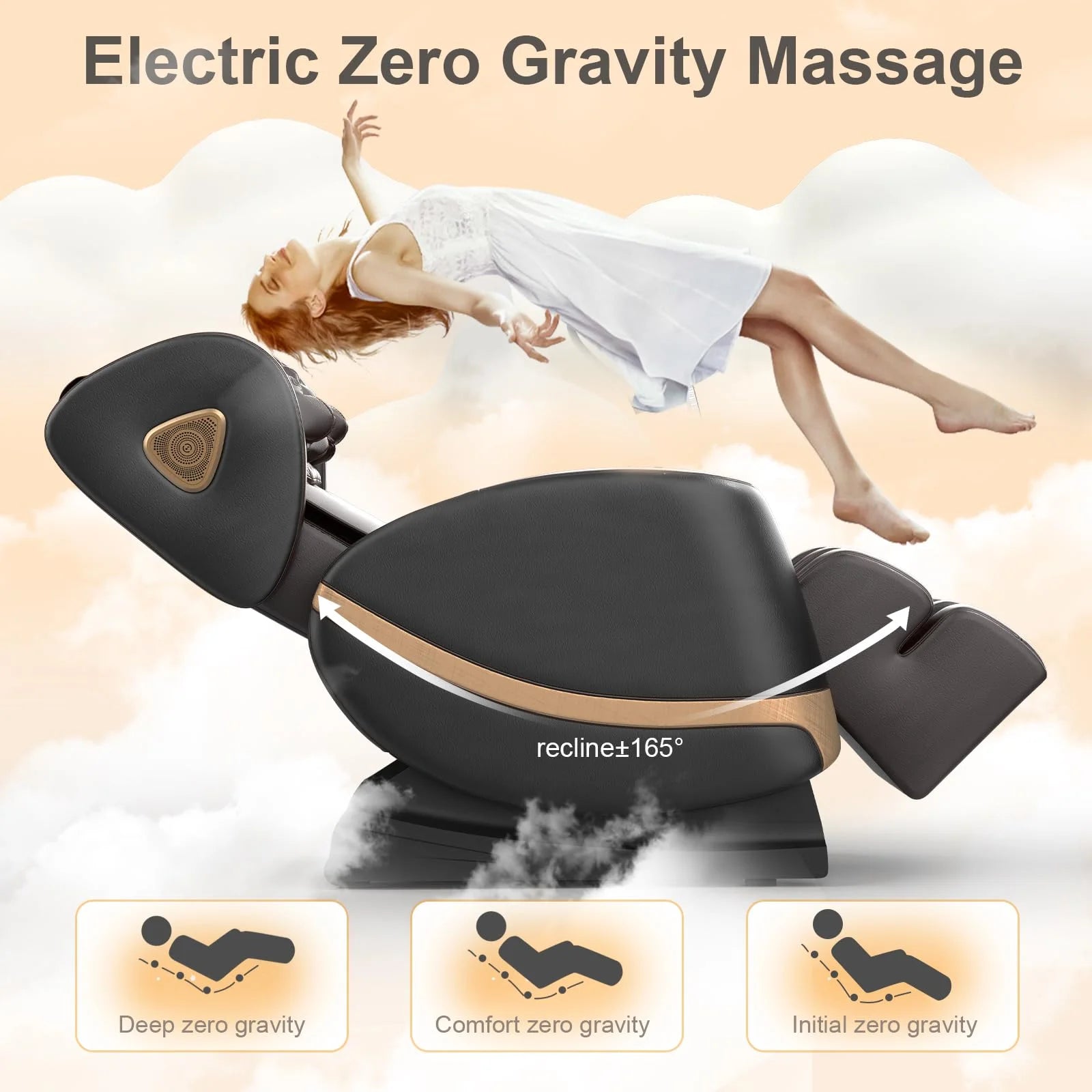 Massage Chair Full Body, Zero Gravity Massage Chair with 10 Fix Rollers, Heating, Foot Massage, Bluetooth Speaker, Touch Screen Controller, Fit Office and Home, Black — product view 2