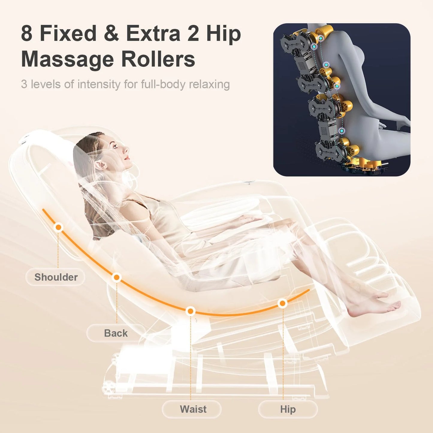 Massage Chair Full Body, Zero Gravity Massage Chair with 10 Fix Rollers, Heating, Foot Massage, Bluetooth Speaker, Touch Screen Controller, Fit Office and Home, Black — product view 5