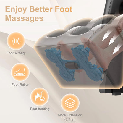 Massage Chair Full Body, Zero Gravity Massage Chair with 10 Fix Rollers, Heating, Foot Massage, Bluetooth Speaker, Touch Screen Controller, Fit Office and Home, Black — product view 6